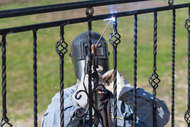 Custom railing welding work in progress - Metal stair railing fabrication Miami FL